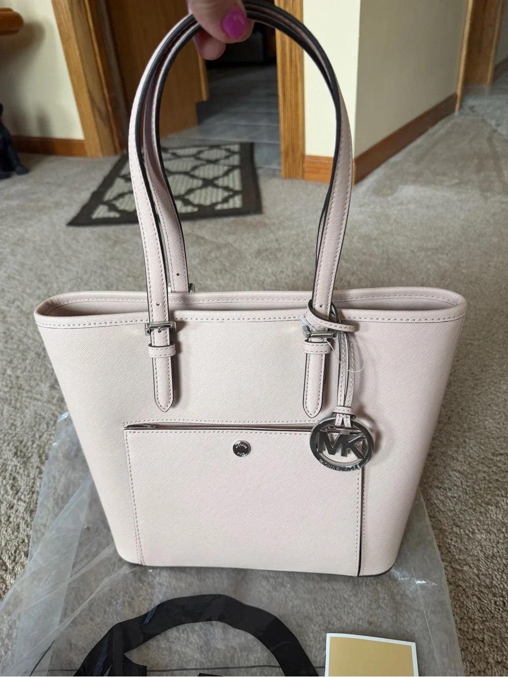 NWT Michael Kors Blush Saffiano Leather Tote with MK Charm